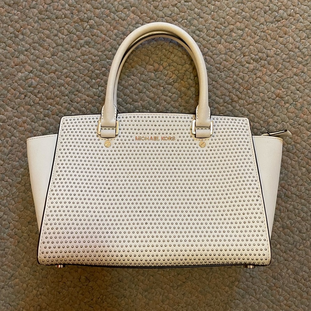 Michael Kors Medium Satchel white studded bag
